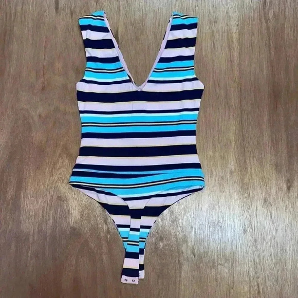 AFRM X NORDSTROM Multi blush/noir STR womens size small Body suit NWT - Picture 1 of 7